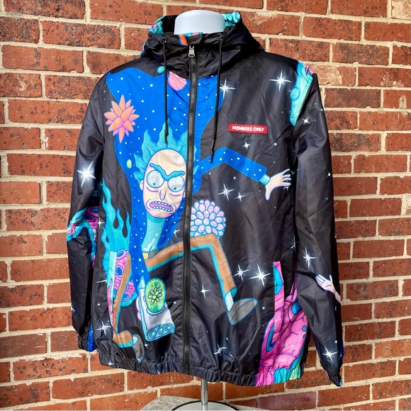 NWT Members Only Adult Swim Rick & Morty Jacket Windbreaker Coat Large Lined - Picture 1 of 14